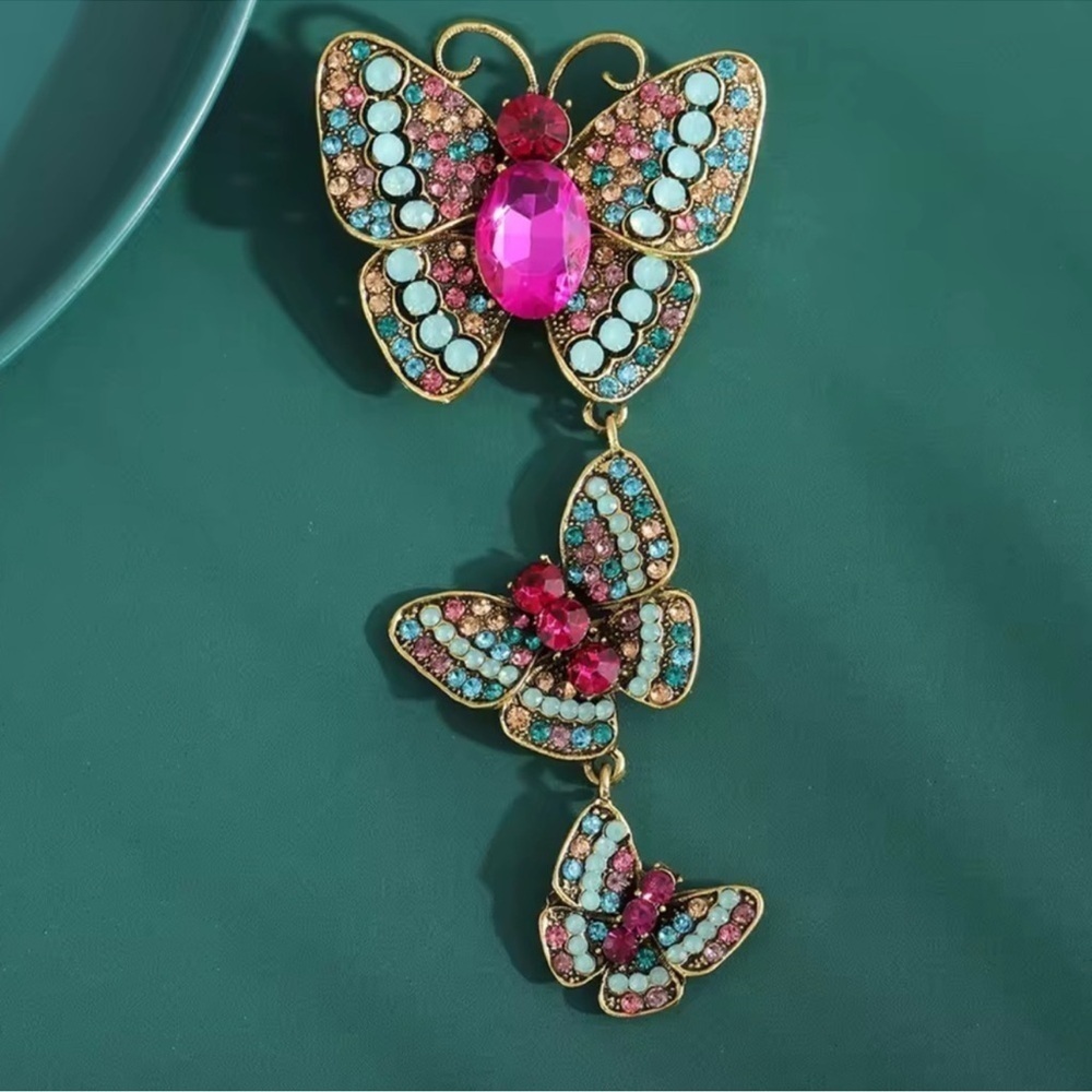 Pink Butterfly Cascade Jewel of Elegance Brooch